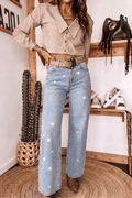 Beau Blue Sparkle Detail Western Casual Shift Jeans Dear-Lover Dropshipping