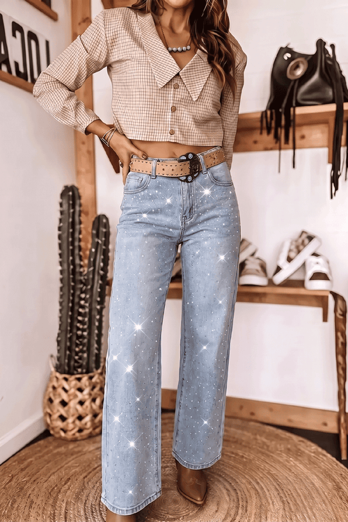Beau Blue Sparkle Detail Western Casual Shift Jeans Dear-Lover Dropshipping
