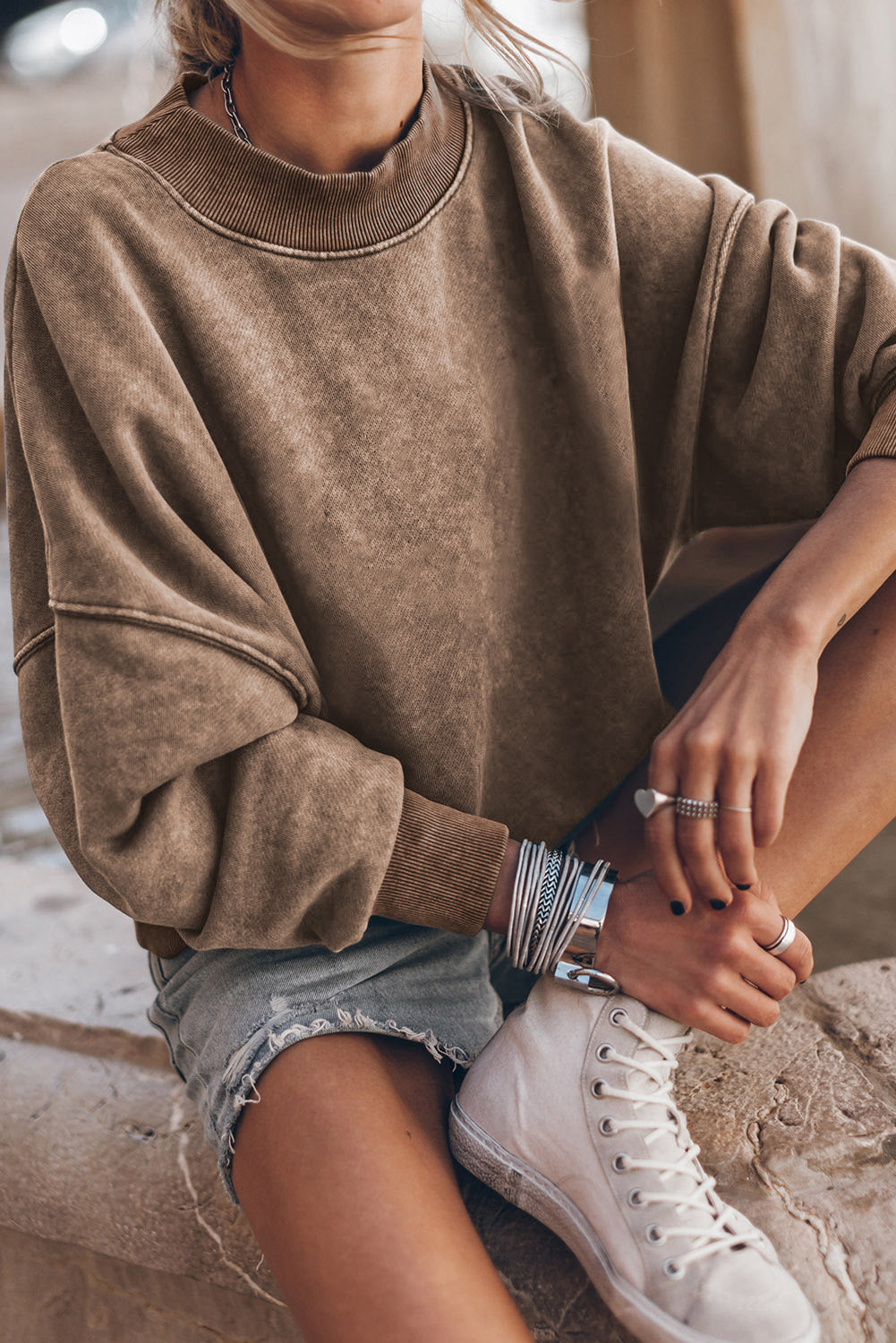 Brown Drop Shoulder Crew Neck Sweatshirt