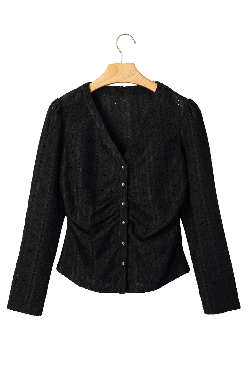 Black floral knit blouse, view 13