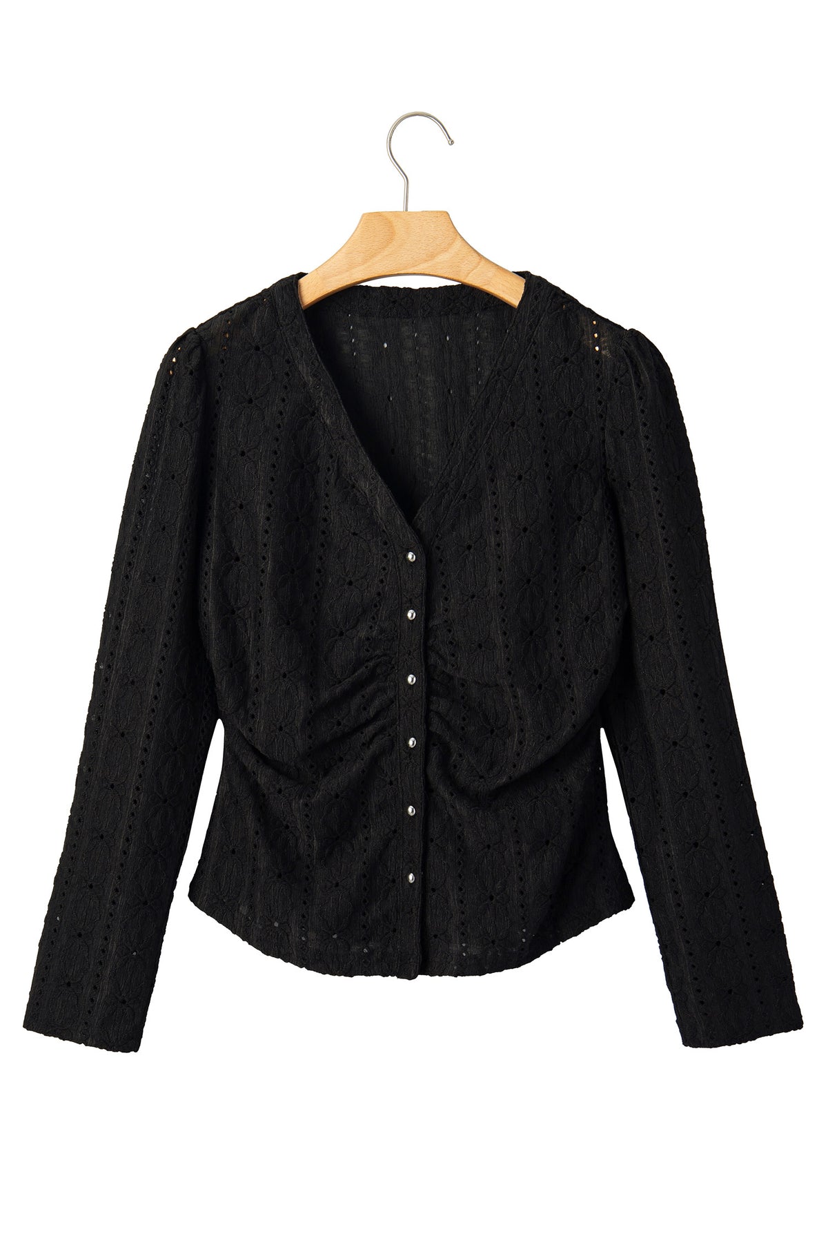 Black floral knit blouse, view 13