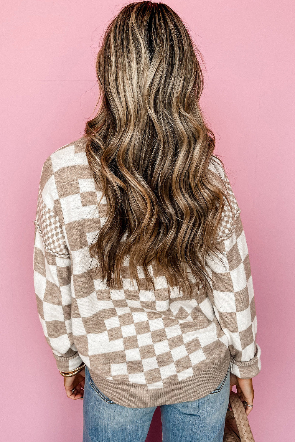 Khaki checkered sweater, alternate view