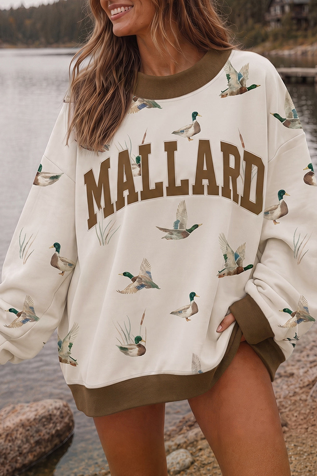 Green Western Camo Print Baggy Pullover Sweatshirt Dear-Lover Dropshipping