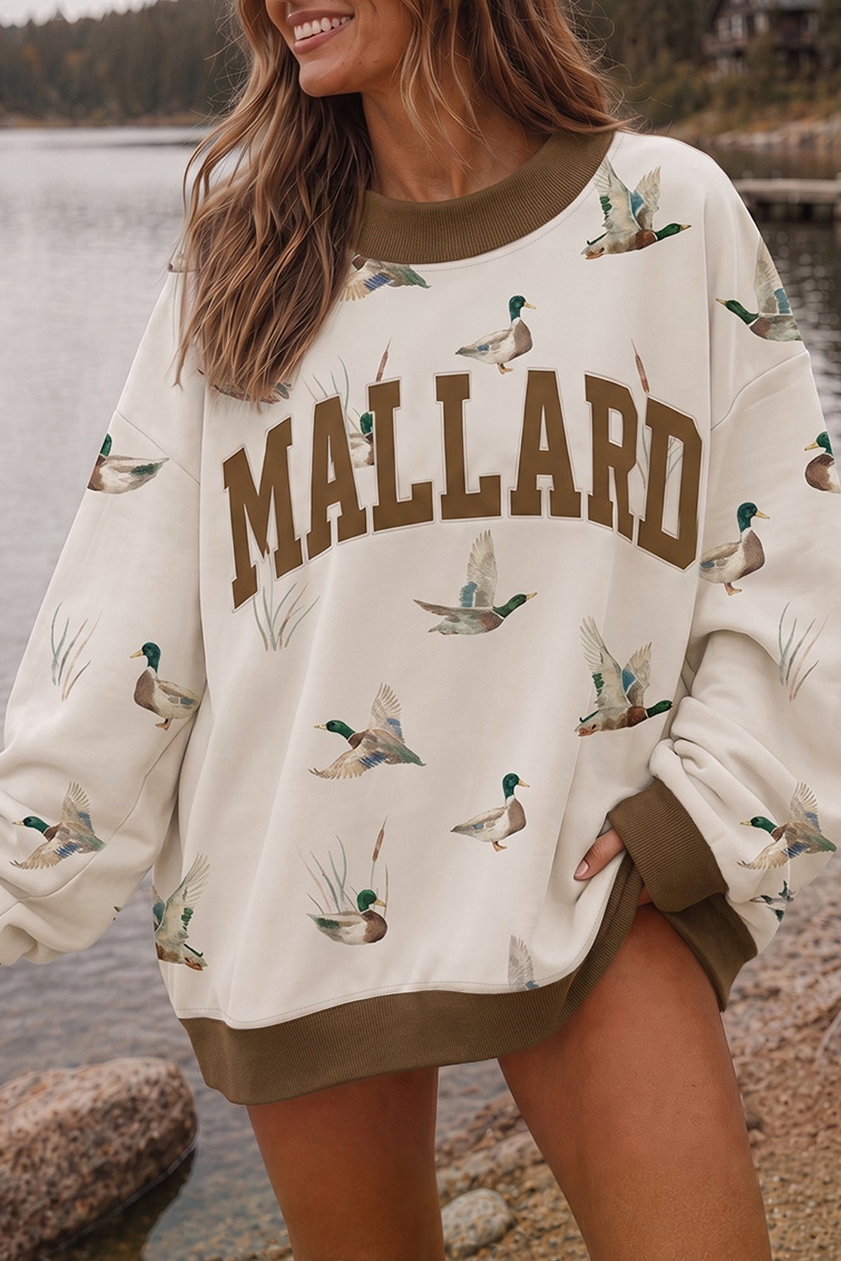 Green Western Camo Print Baggy Pullover Sweatshirt Dear-Lover Dropshipping