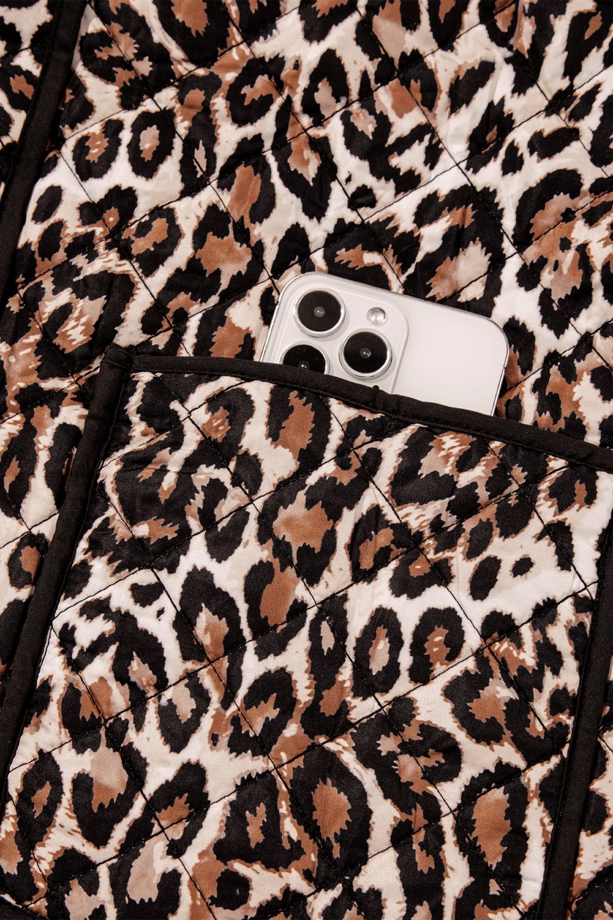 Brown leopard quilted jacket, view 4