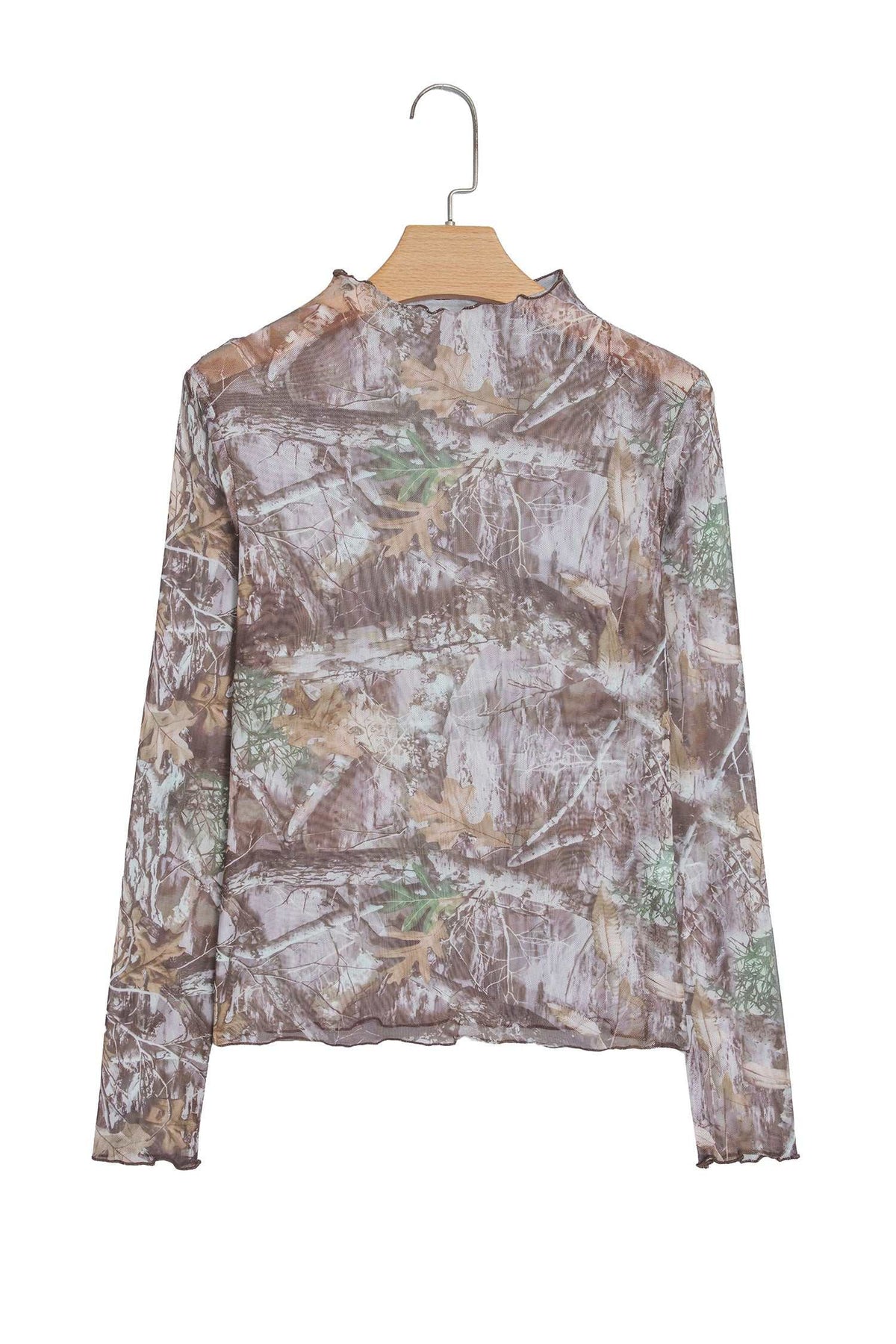 Smoke gray floral mesh top, view 21