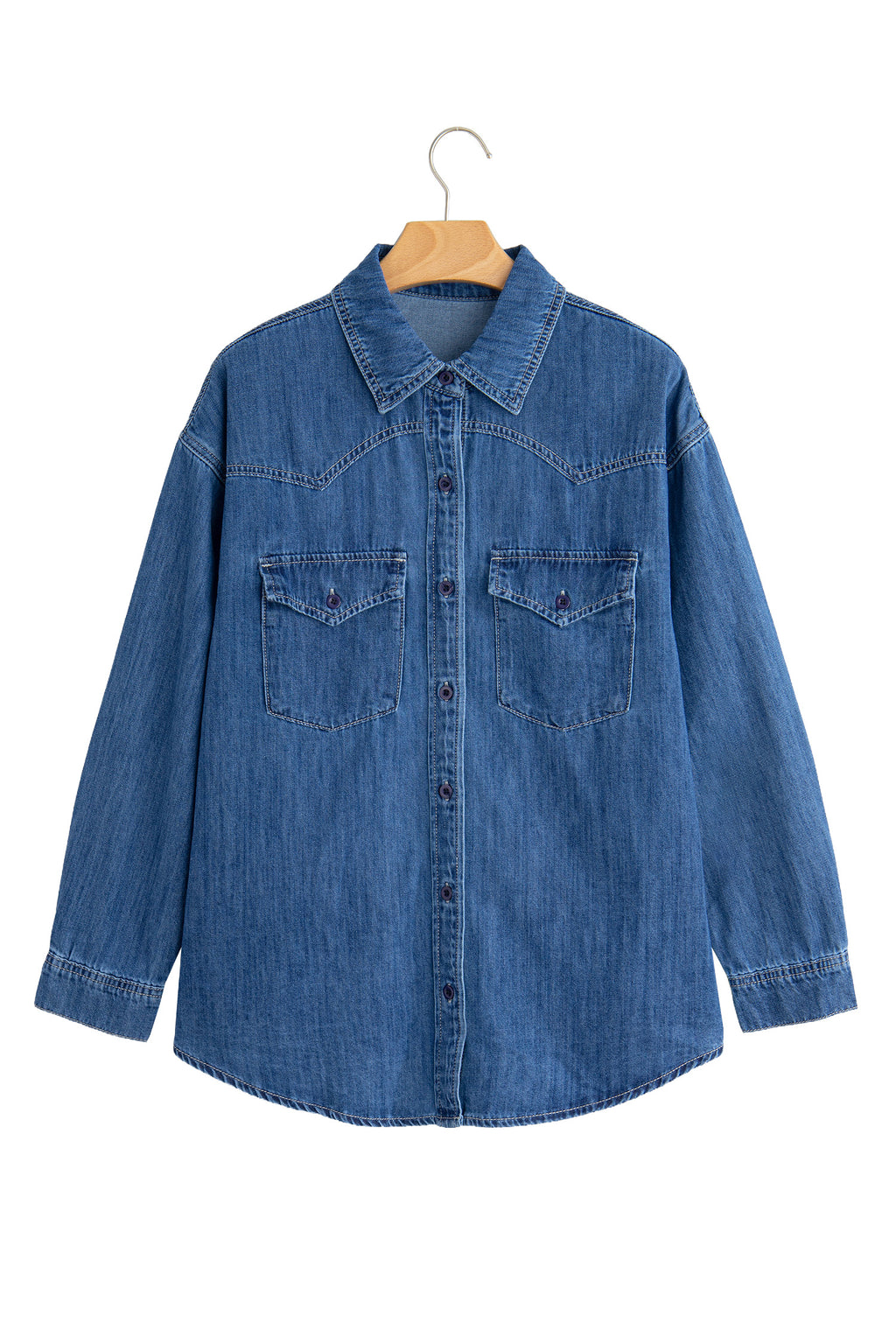 Sail blue tunic denim shirt, view 21