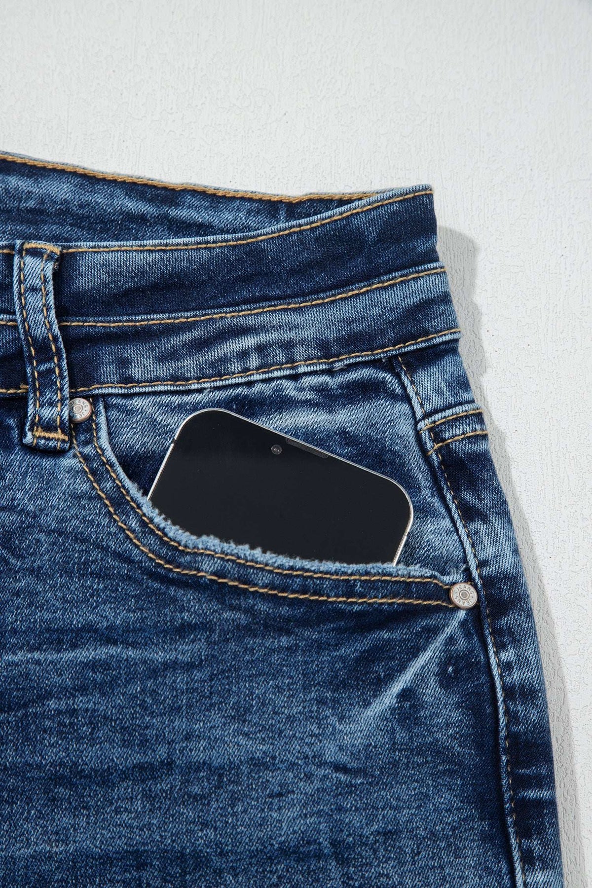 Blue acid wash flare jeans, view 28