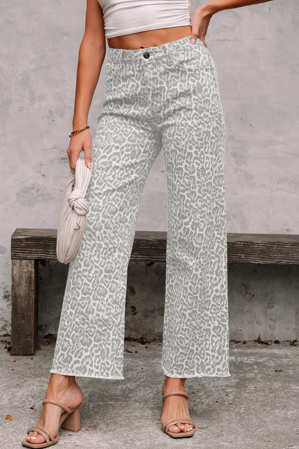 Brown leopard wide leg jeans, view 4