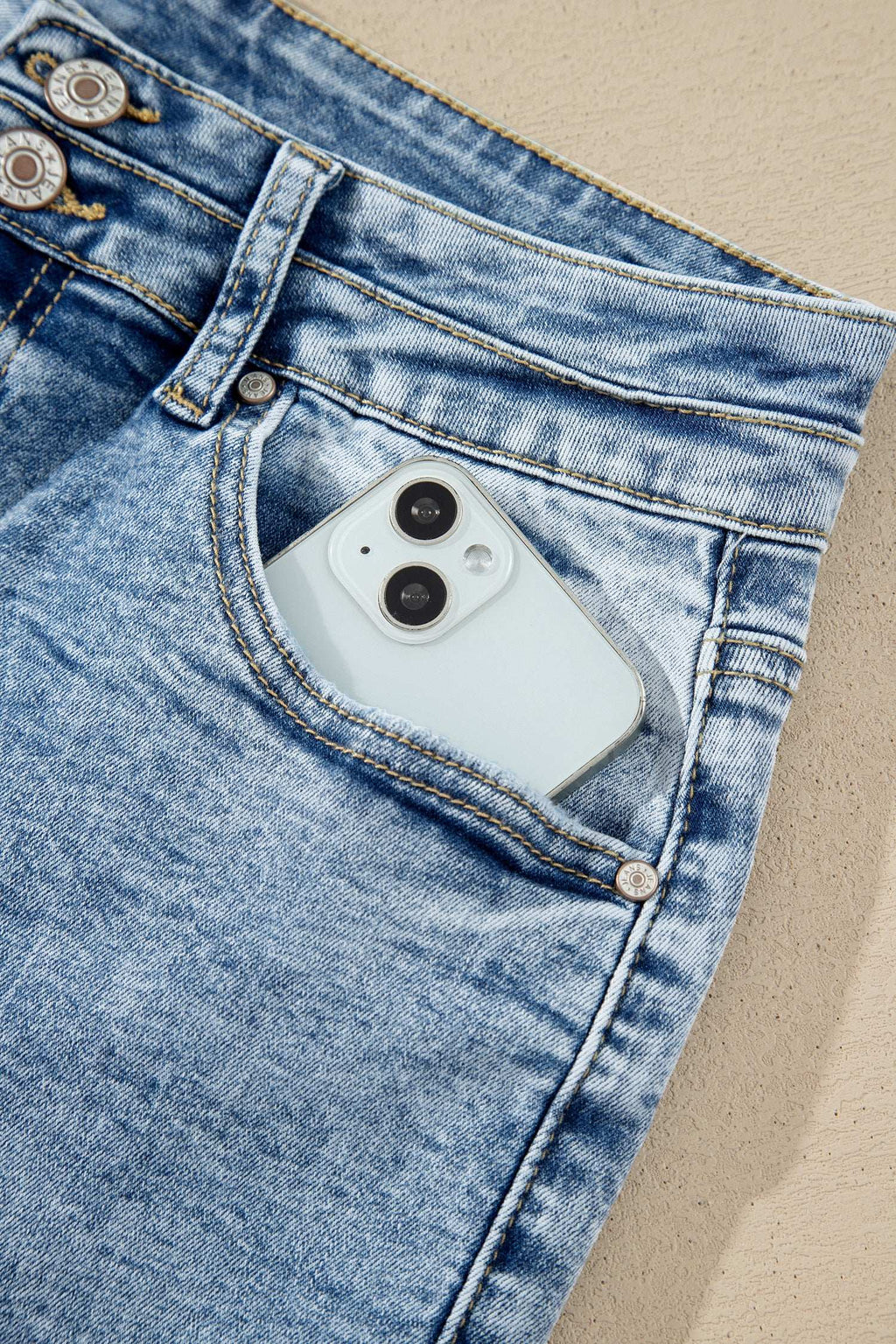 Blue acid wash flare jeans, view 12