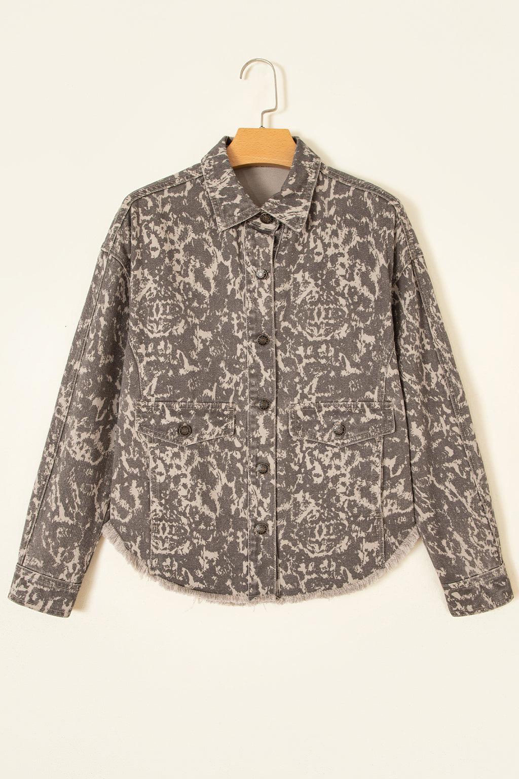 Khaki Abstract Print Denim Jacket fabric detail