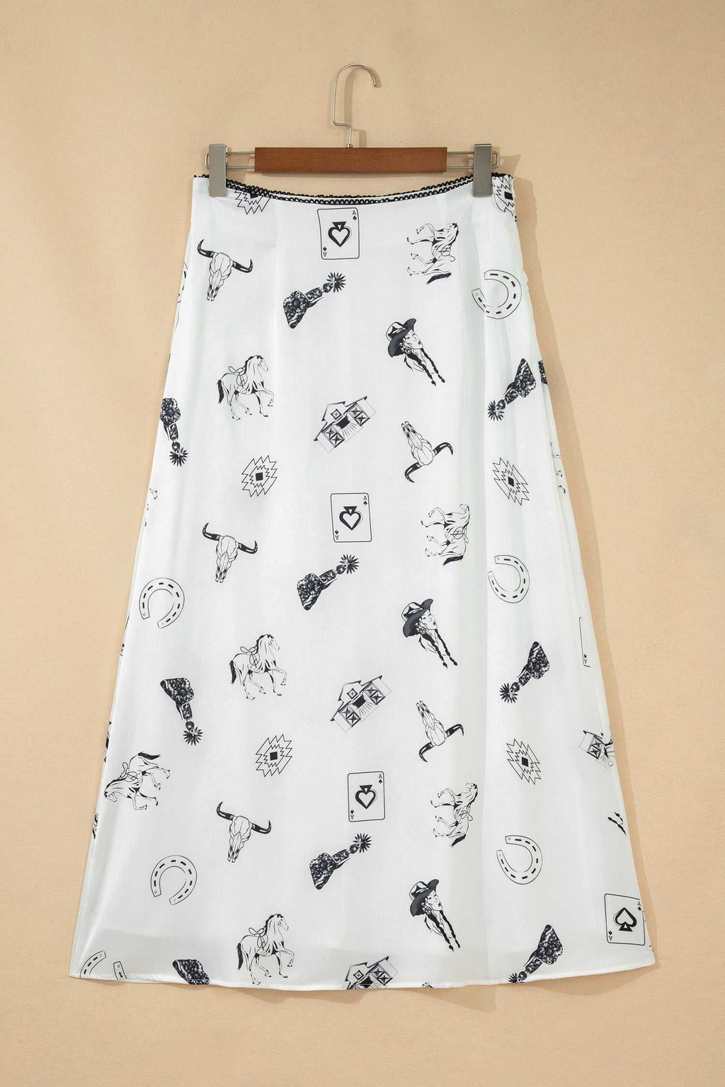 Navy western satin skirt, view 6