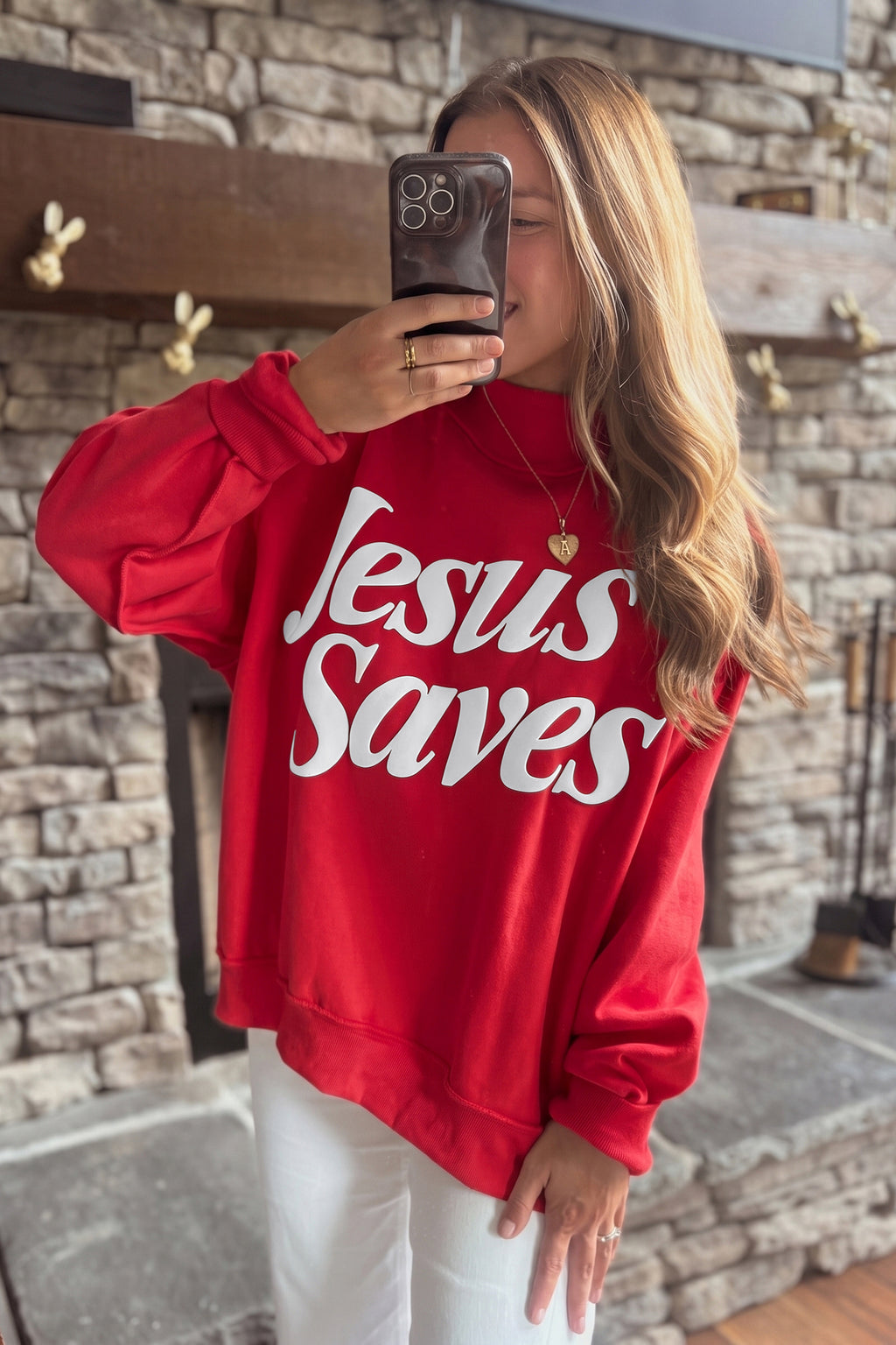 Dark Brown Jesus Saves Slogan Print Stand Neck Baggy Sweatshirt Dear-Lover Dropshipping