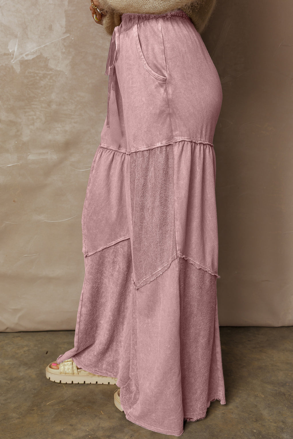 Black tiered wide leg pants, view 12