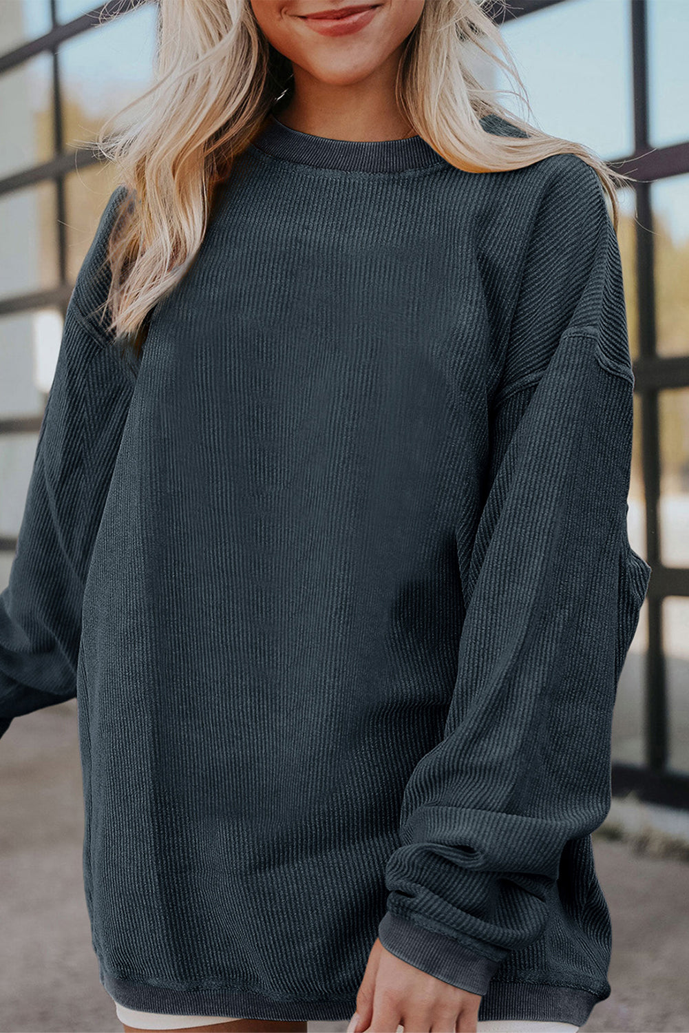 Smoke gray corduroy sweatshirt, view 25