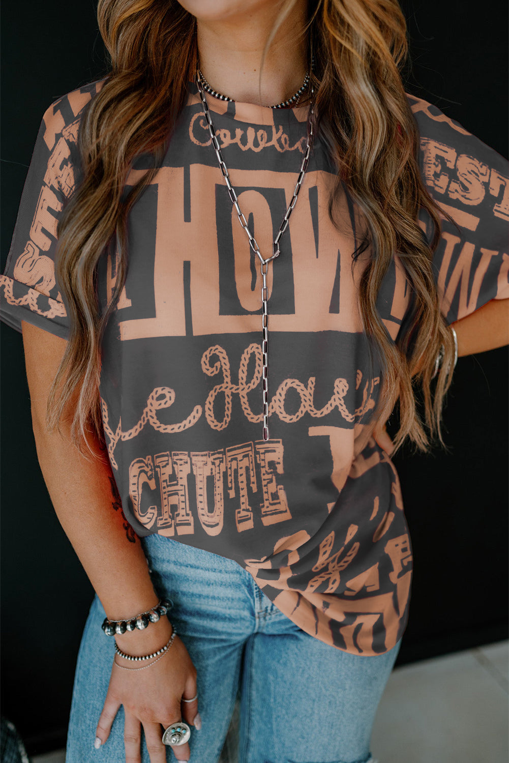 Dark Grey Howdy Cowboy western fashion tee with bold letter print