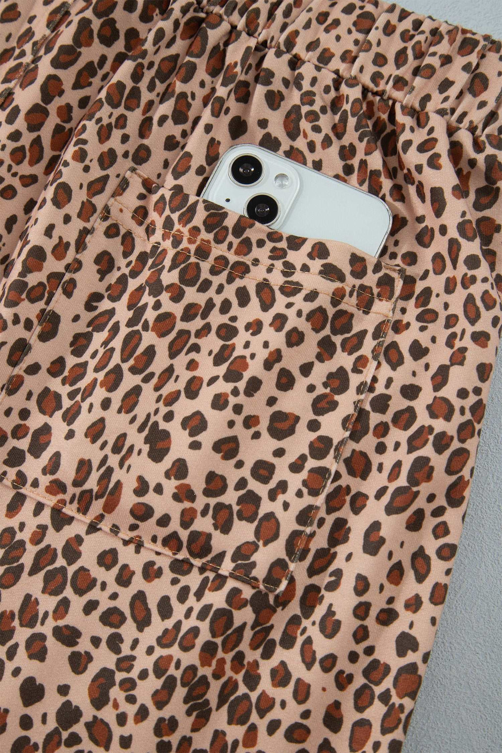 Khaki leopard drawstring pants, view 6