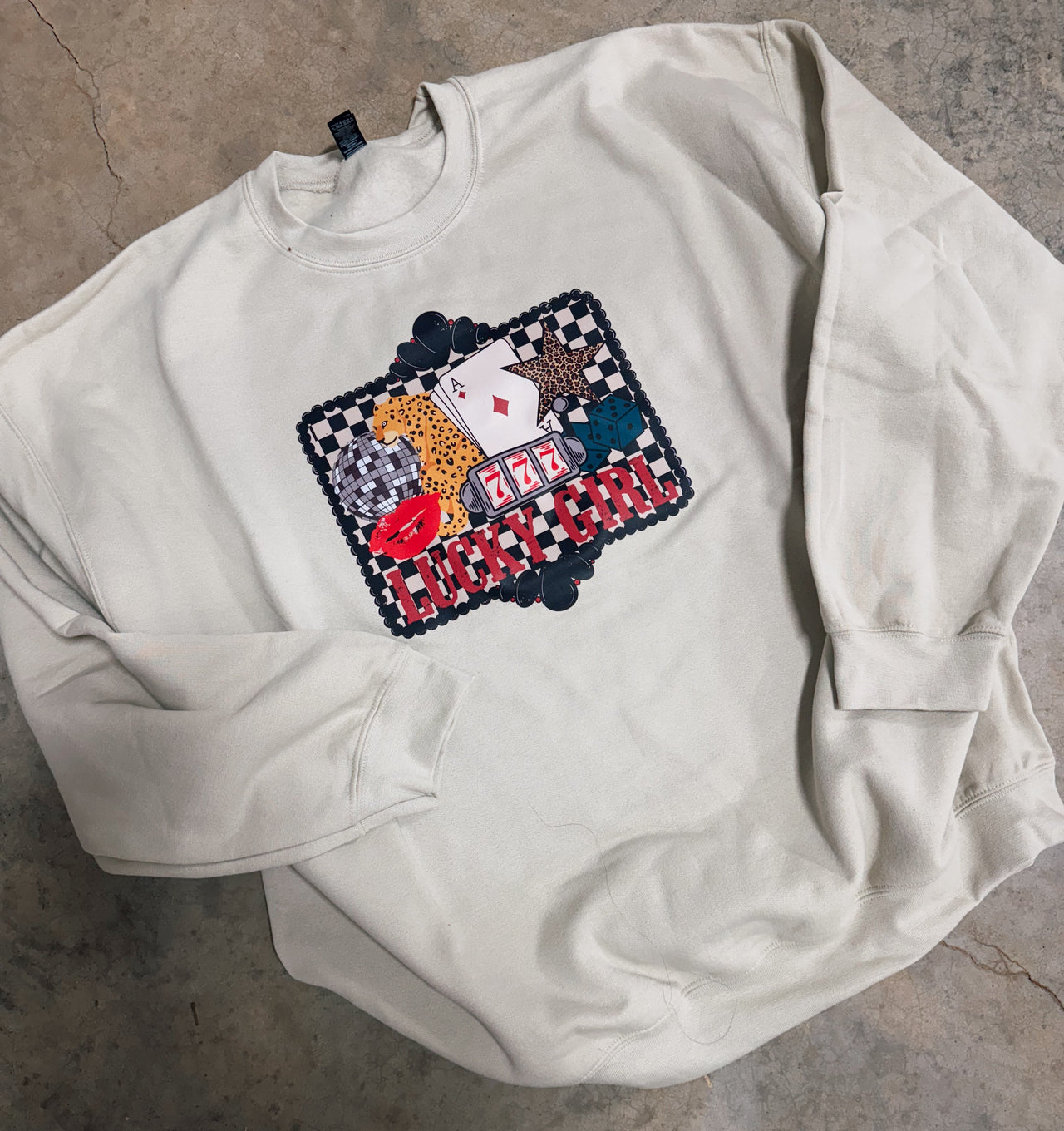 Lucky Girl Checker Collage Graphic Tee
