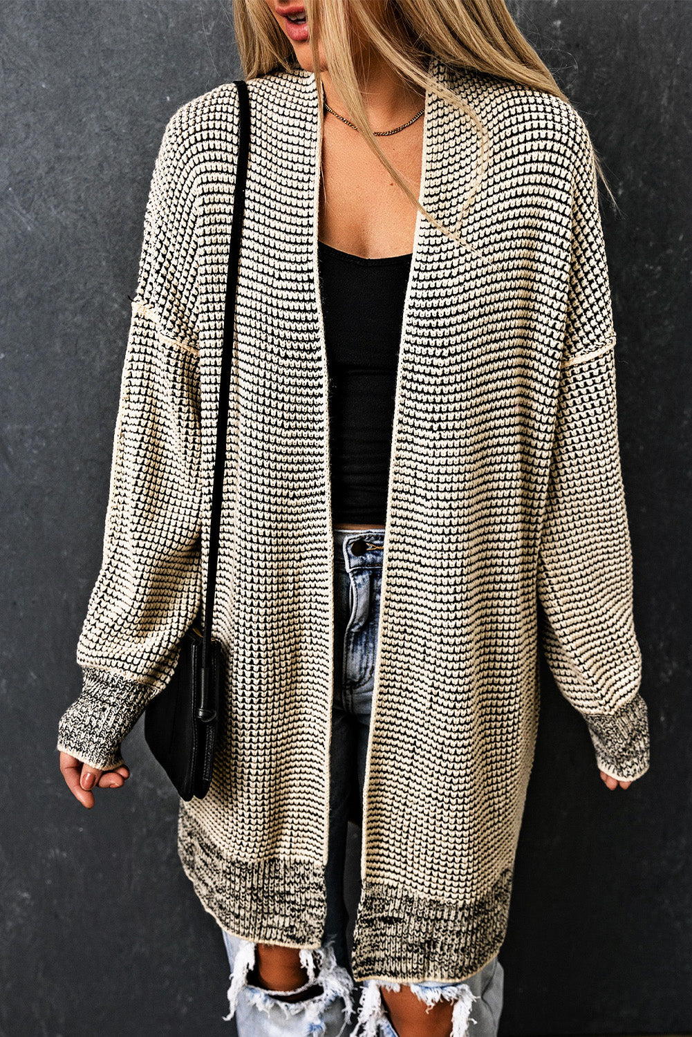 Gray plaid long cardigan, view 4