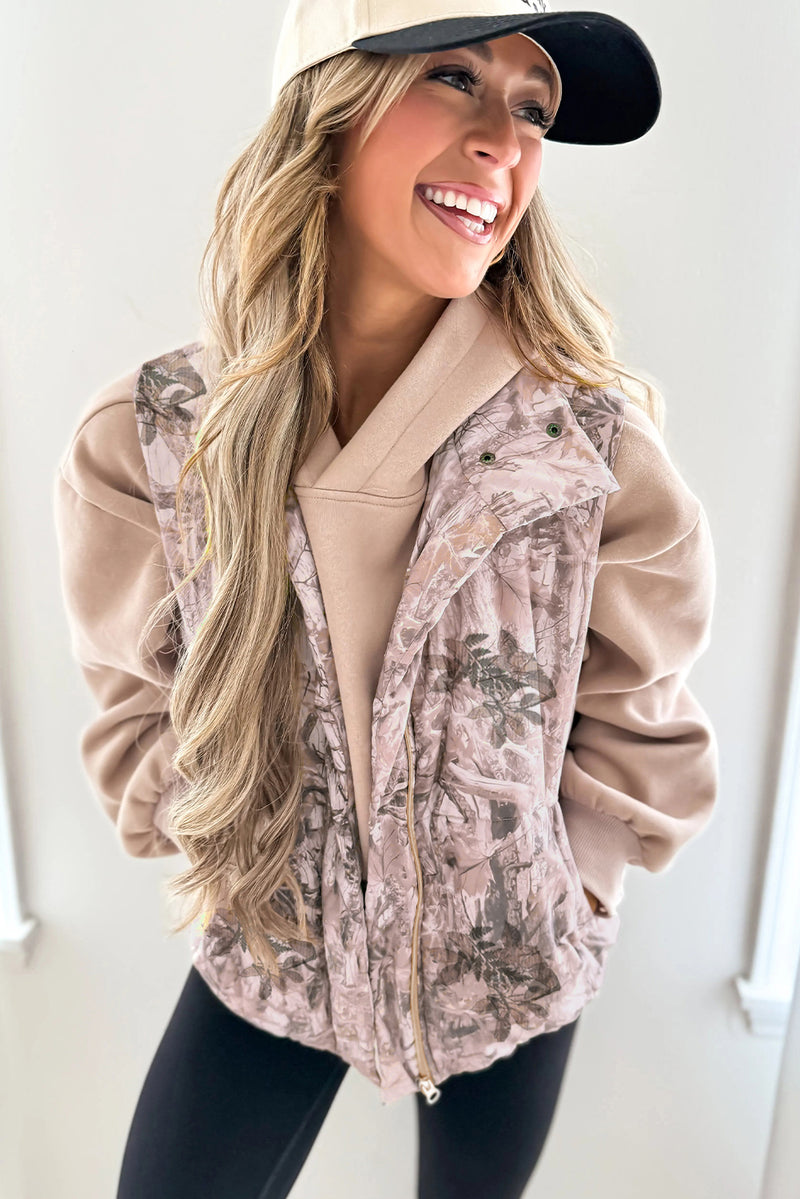 Brown Camo Leaf Print Winter Puffer Vest Dear-Lover Dropshipping