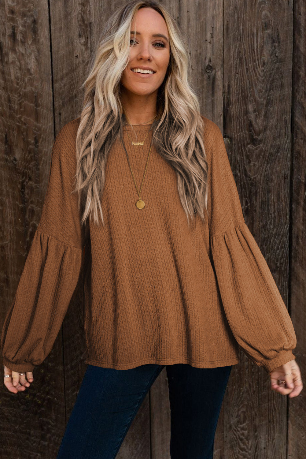 Orange Jacquard Knit Long Sleeve Top