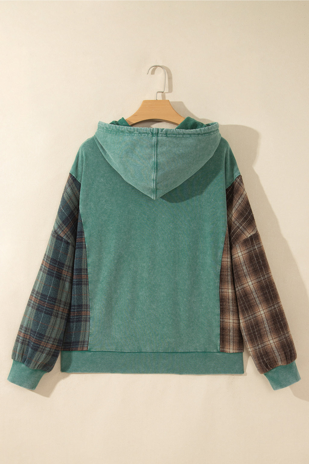 Smoke Green Plaid Colorblock Hoodie Dear-Lover Dropshipping