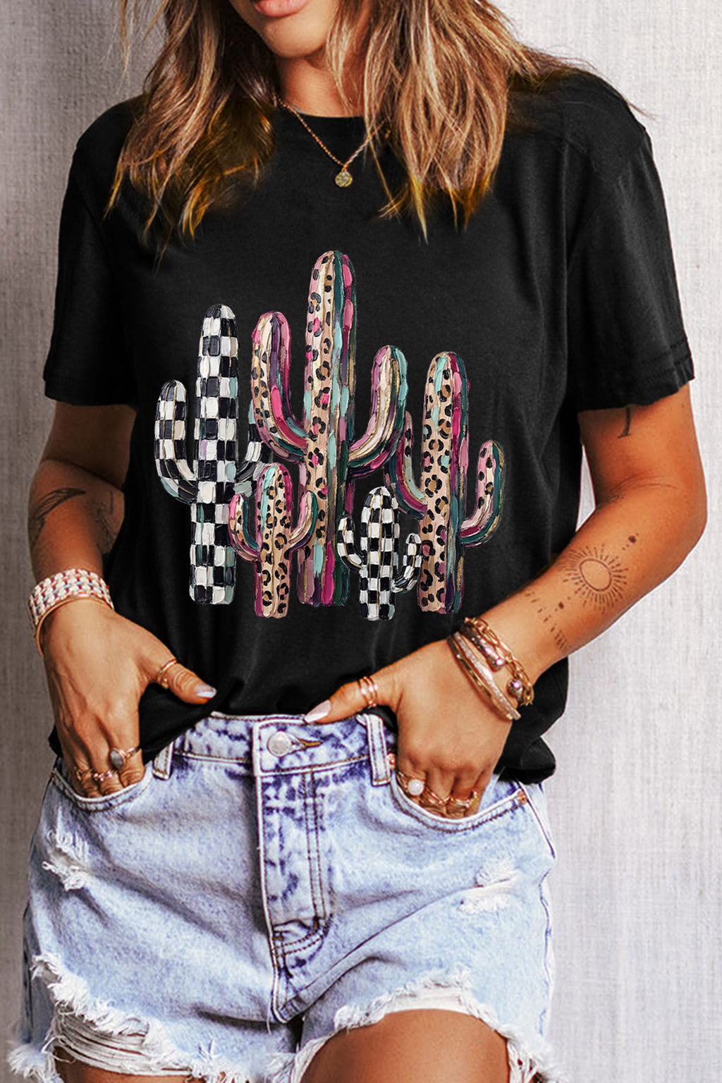 Black cactus graphic tee, view 7