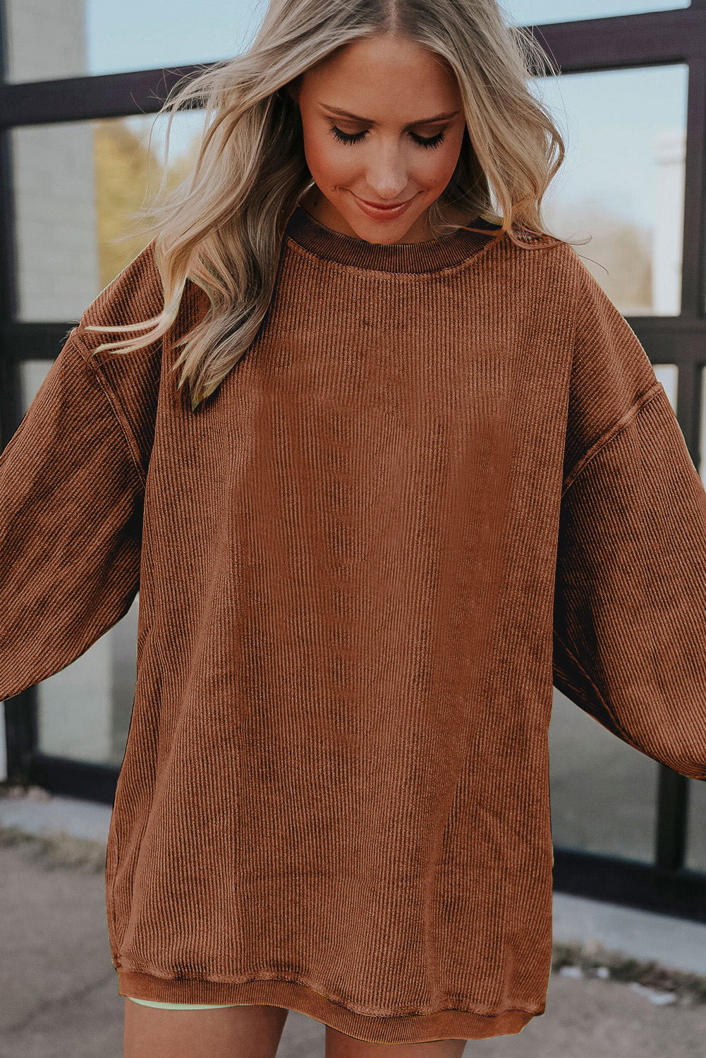 Smoke gray corduroy sweatshirt, view 30