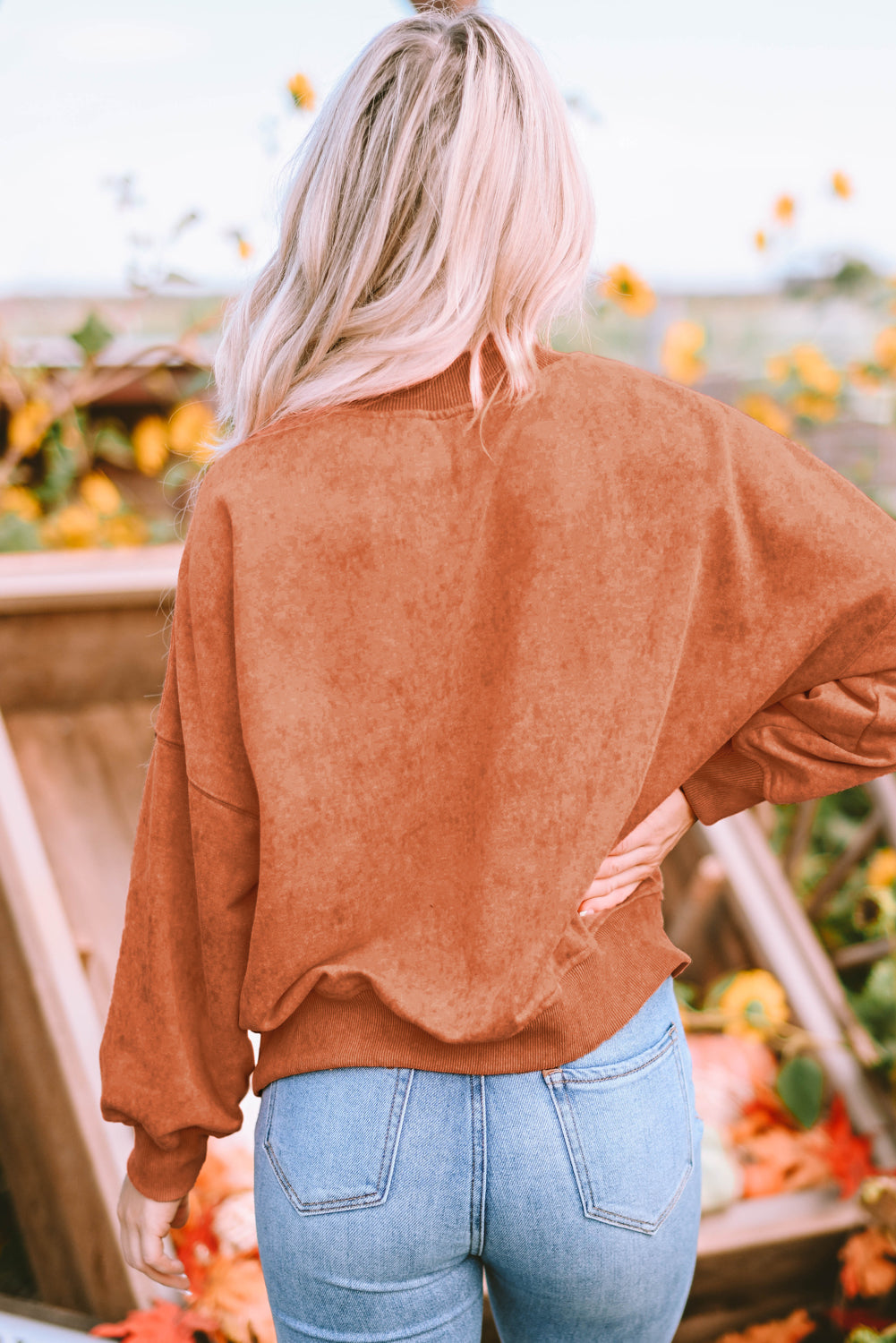 Brown Drop Shoulder Crew Neck Sweatshirt
