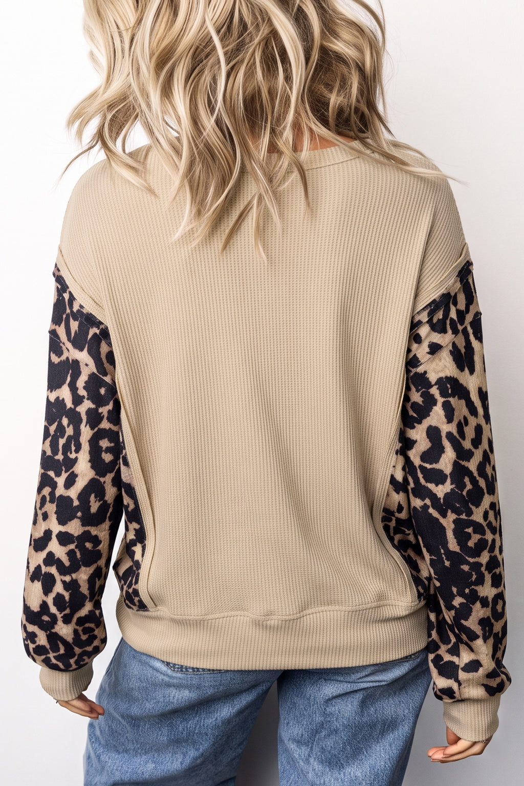Gray leopard sleeve top, alternate view