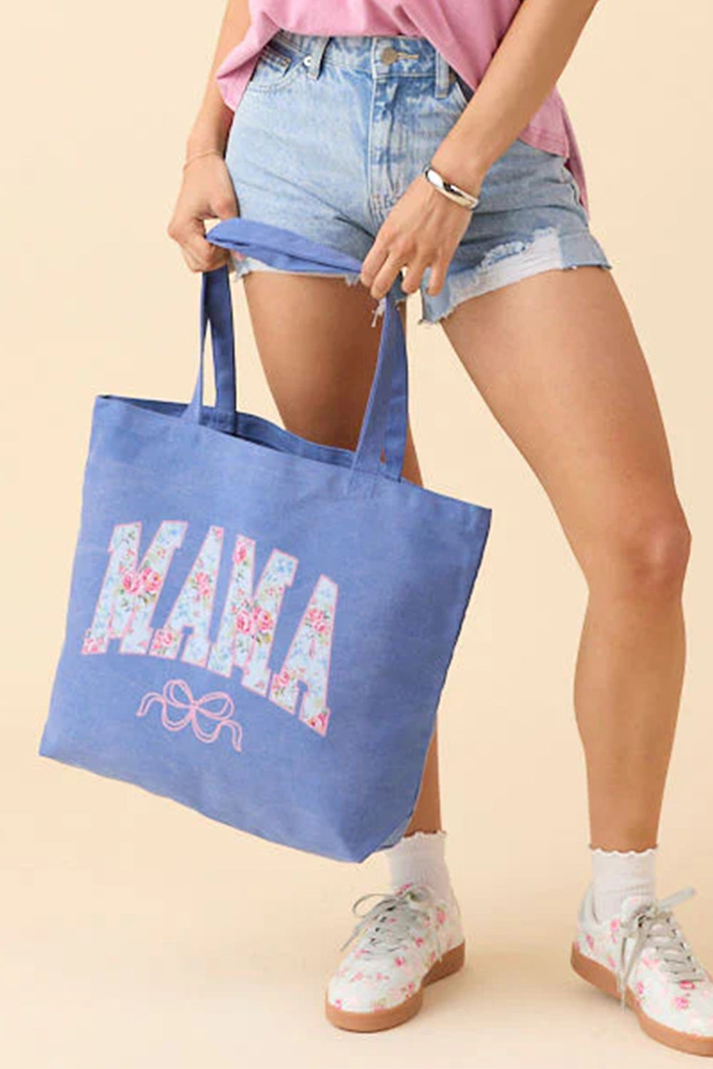 Black ALL AMERICAN NOT MY FIRST RODEO Letter Bow Print Canvas Tote Bag