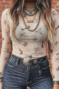 Smoke gray floral mesh top, view 4