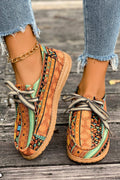 Women's mustard artistic print lace-up comfort loafers