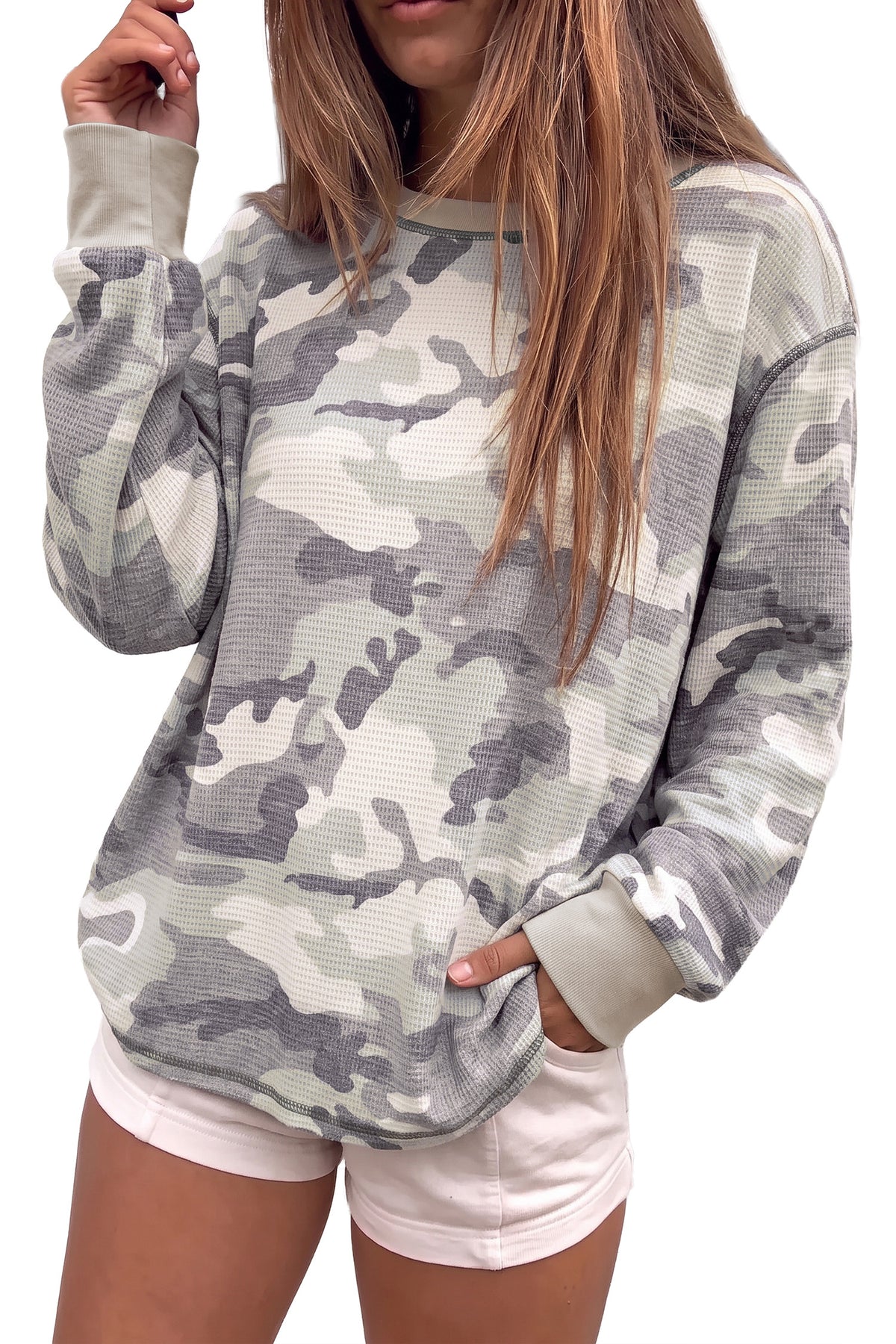 Multicolour Western Camo Textured Knit Long Sleeve Top Dear-Lover Dropshipping