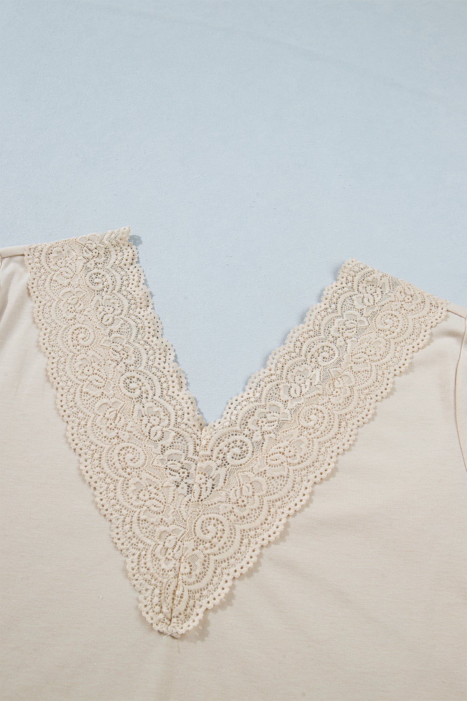 Apricot Lace Trim V Neck Long Sleeve Patchwork Pullover Top