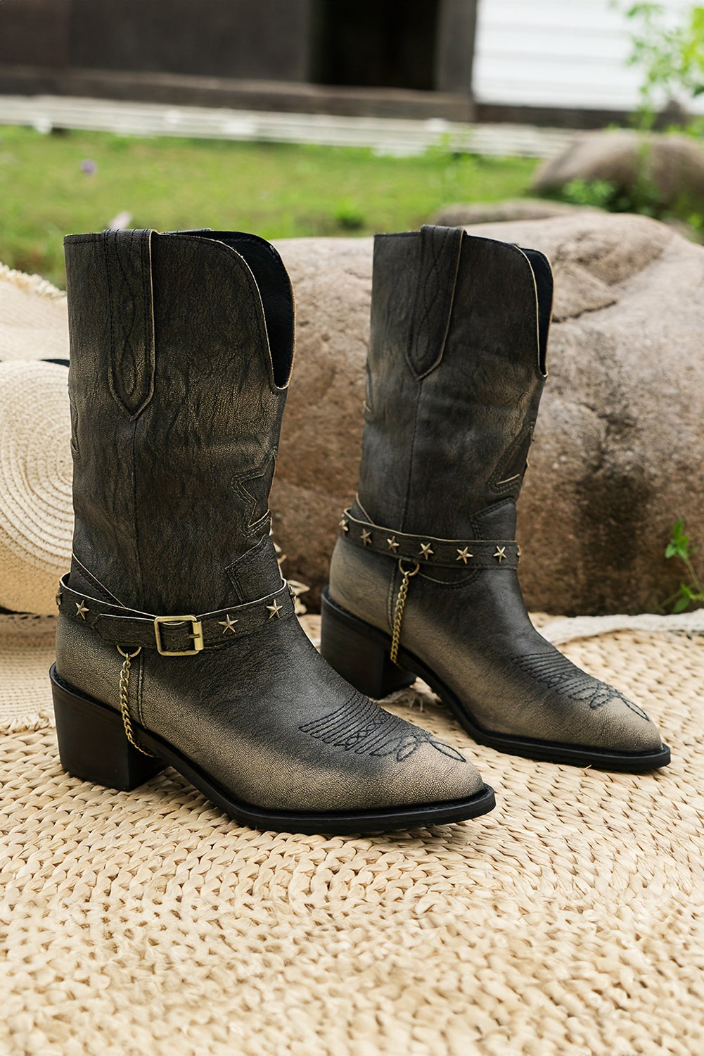 Dark brown western heel boots, view 5