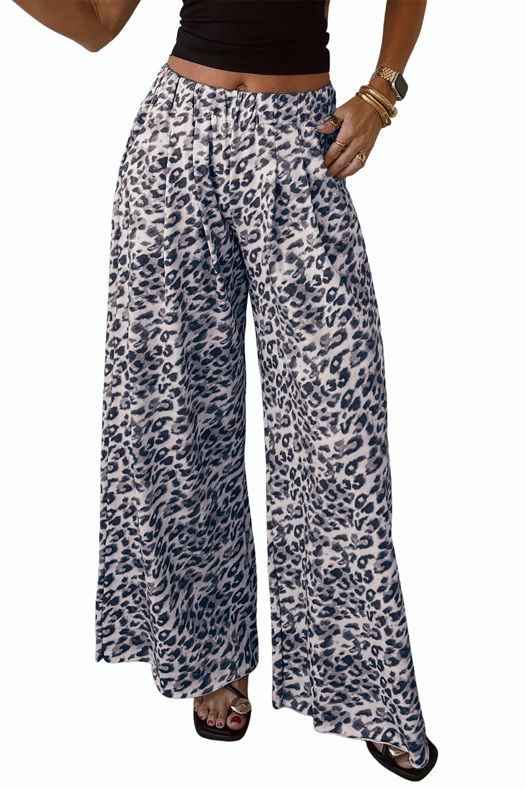 Multicolour Leopard Print Wide Leg Full Length Pants BD Collective