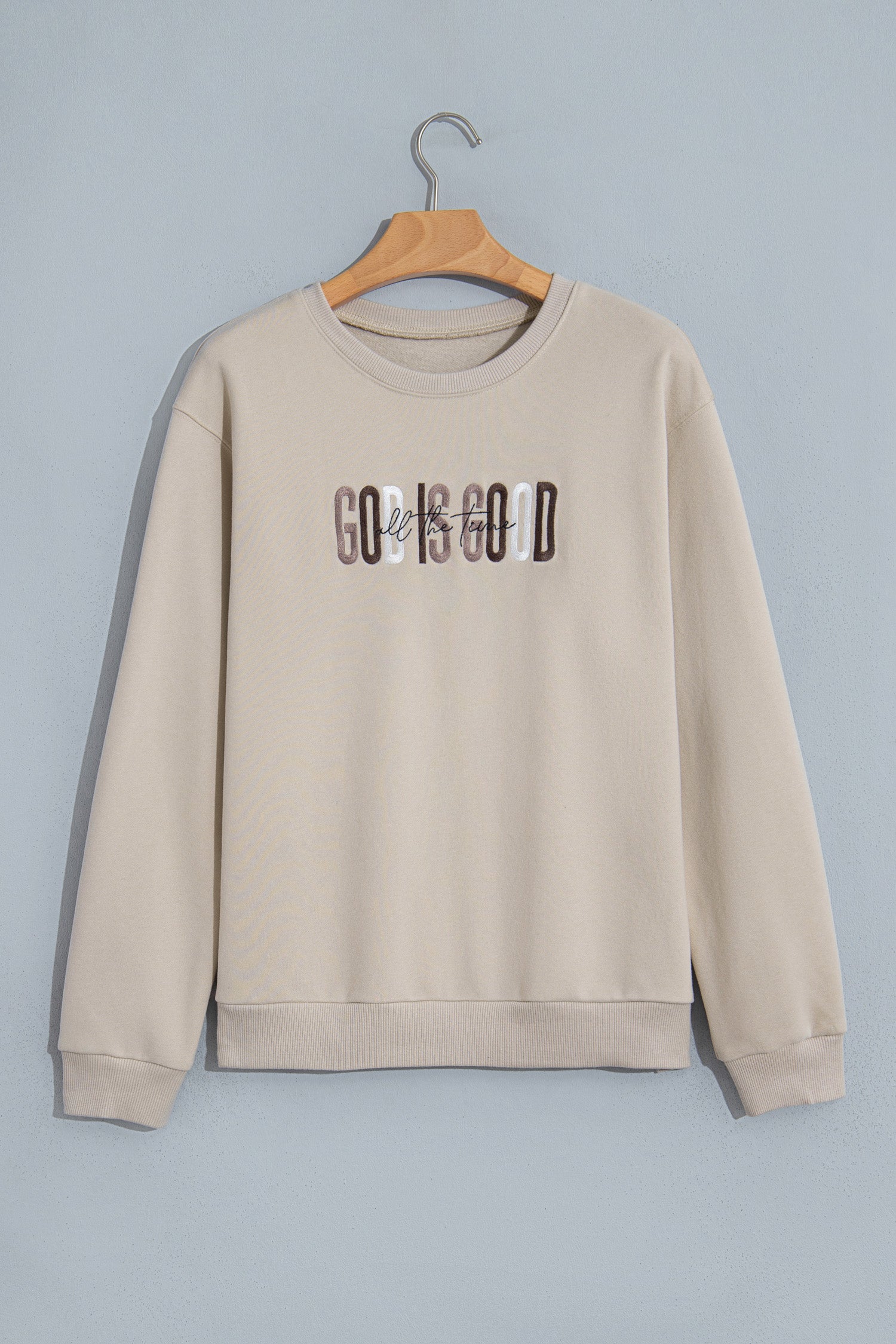 Jet Stream GOD IS GOOD Western Embroidered Letter Crewneck Pullover Sweatshirt