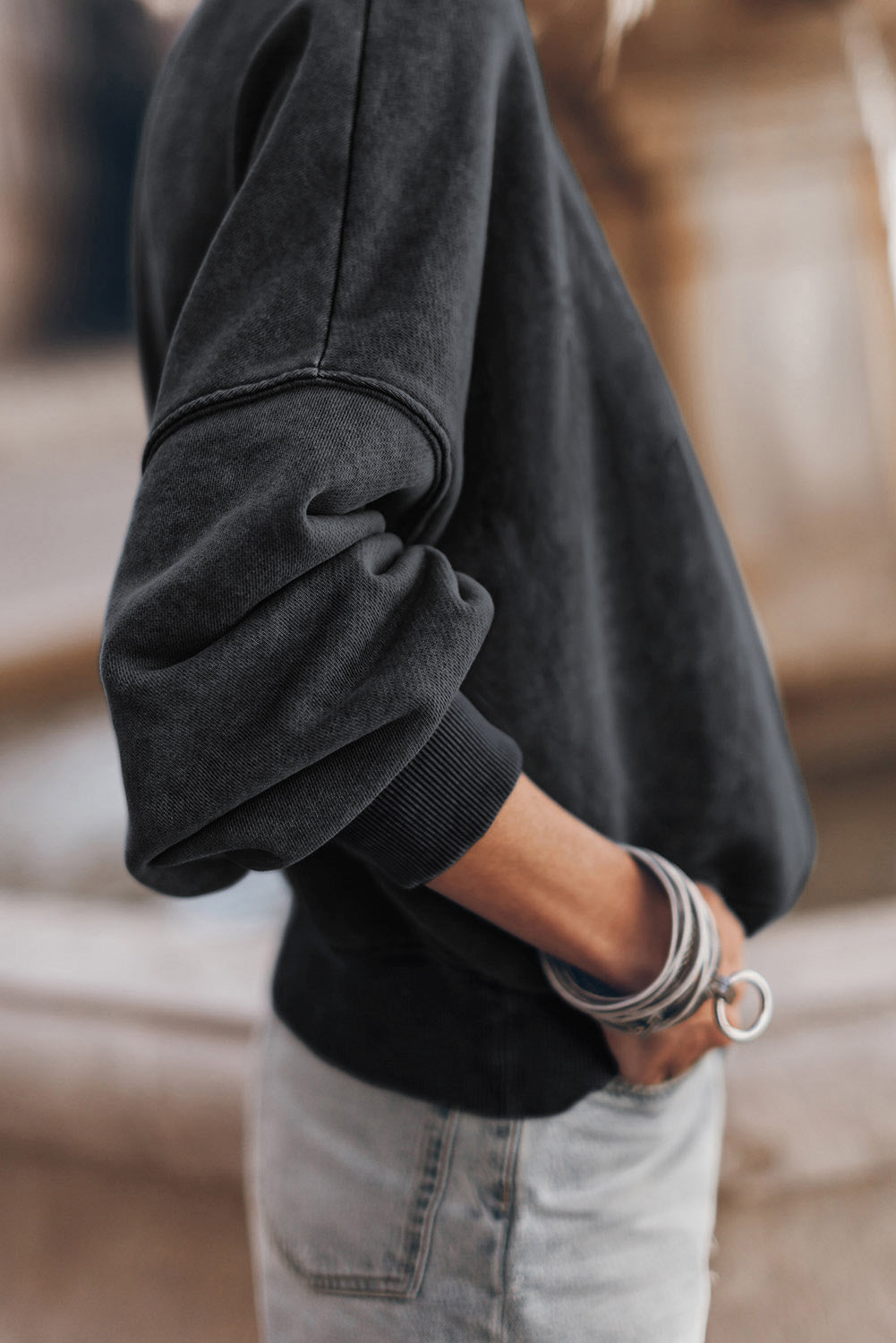 Brown Drop Shoulder Crew Neck Sweatshirt