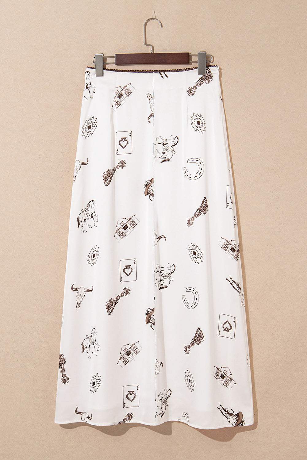 Beige western print plus size maxi skirt, view 3
