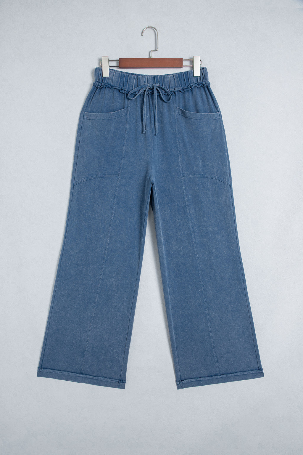 Blue mineral wash flare pants, view 4