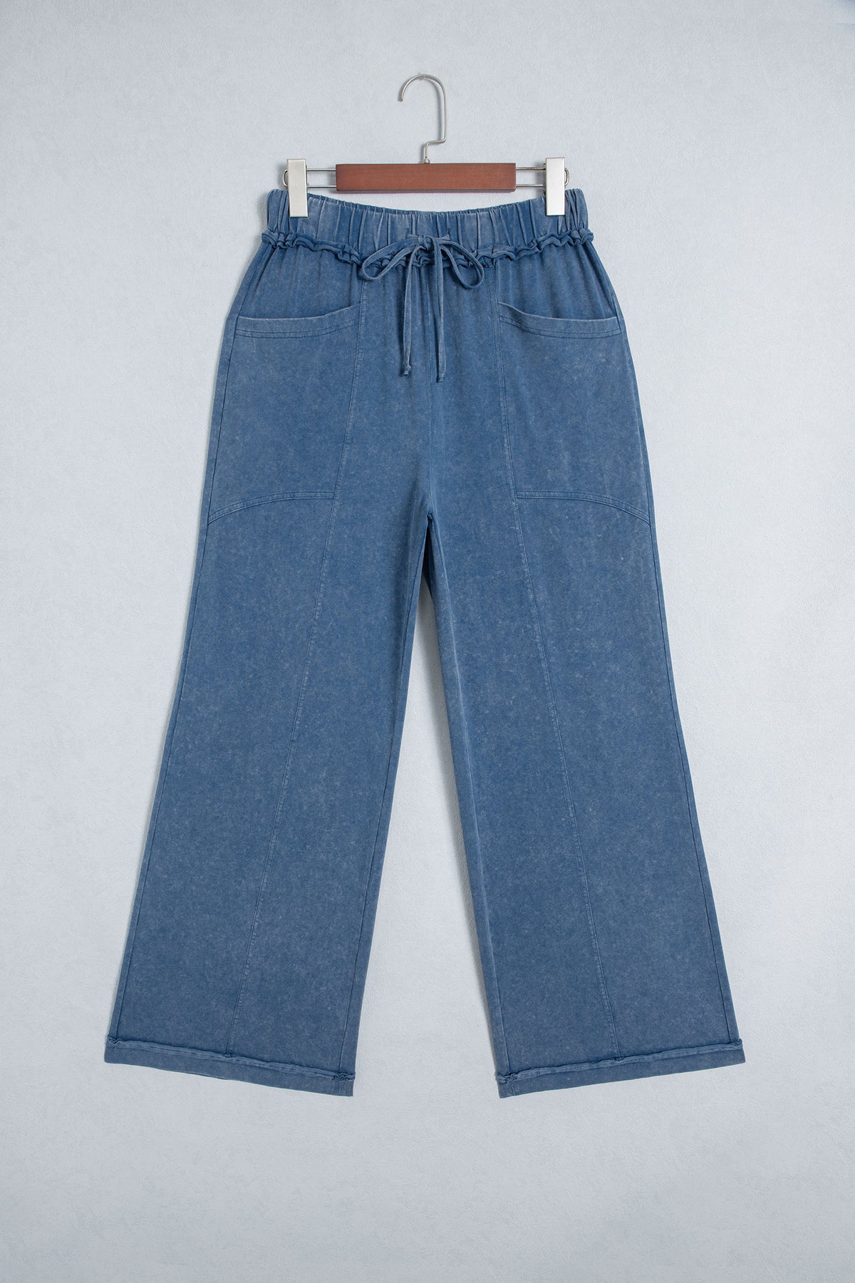 Blue mineral wash flare pants, view 4
