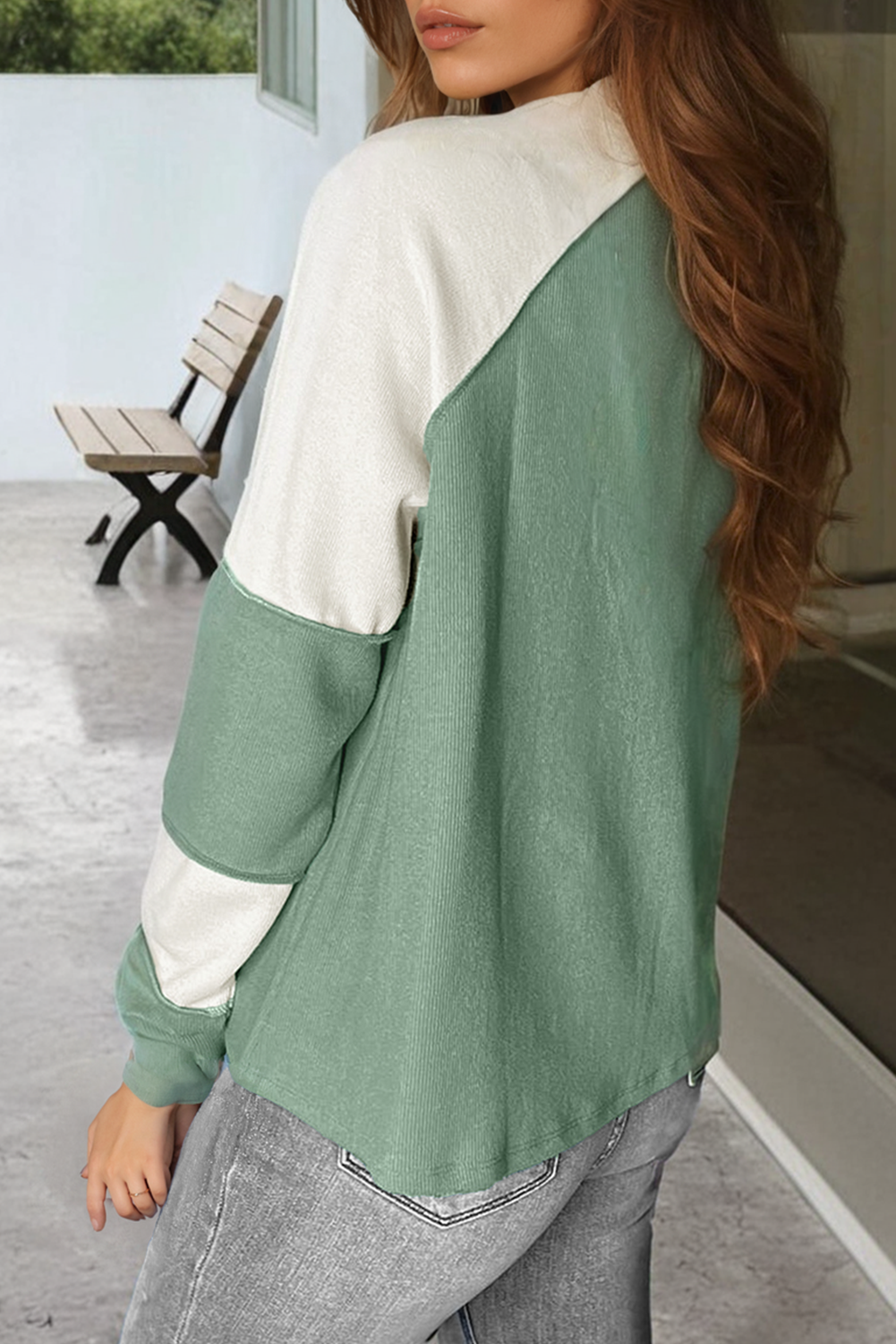 Mint Green Colorblock Raglan Long Sleeve Top