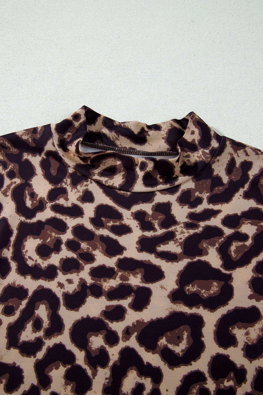 Khaki leopard high neck top, view 8