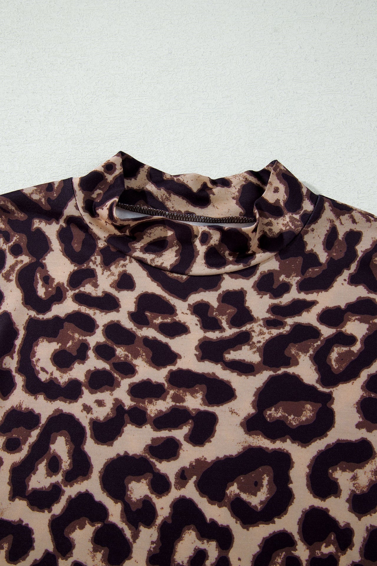 Khaki Leopard High Neck Long Sleeve Western Slim Top