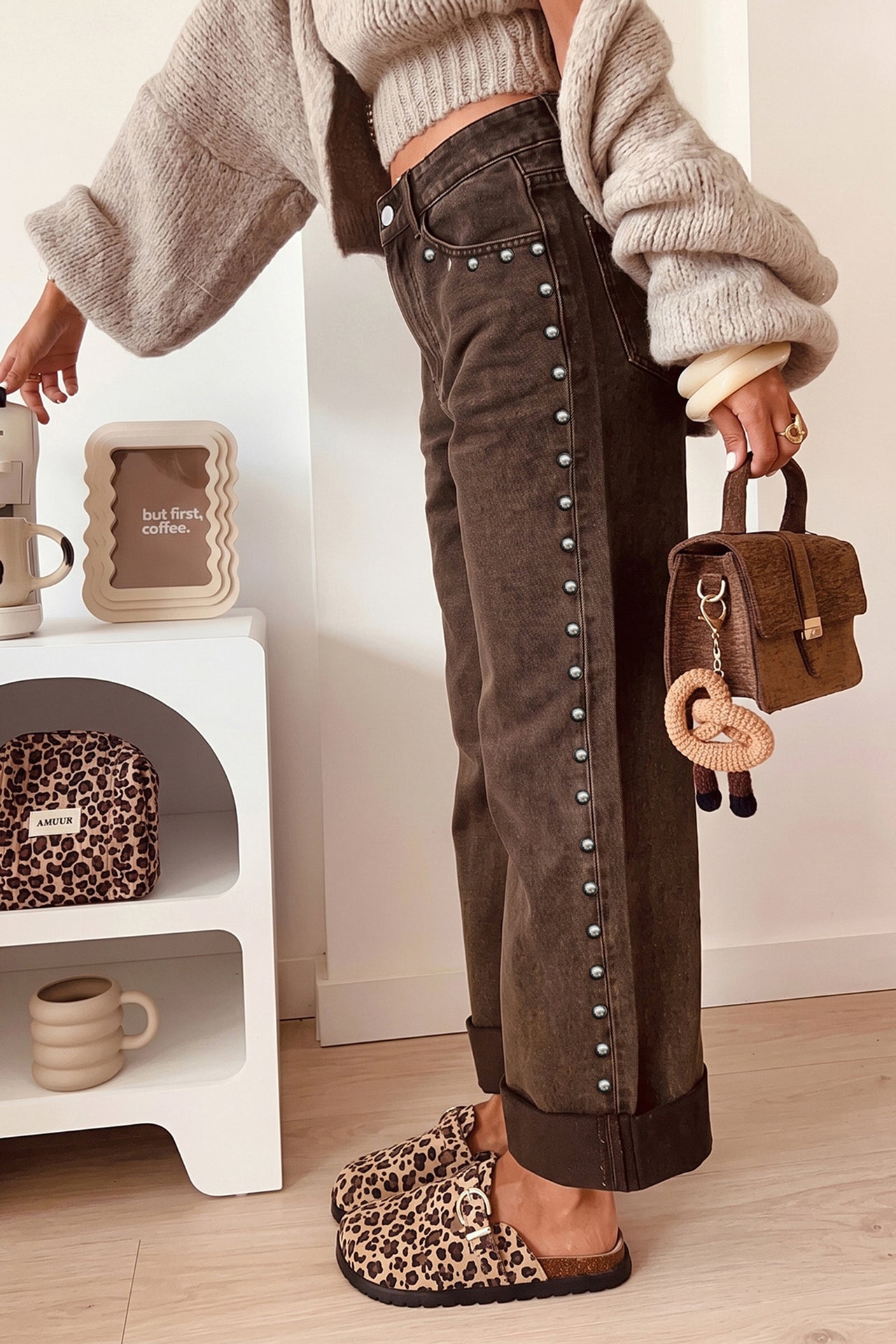 Black Studded Straight Leg Jeans | Casual Fit