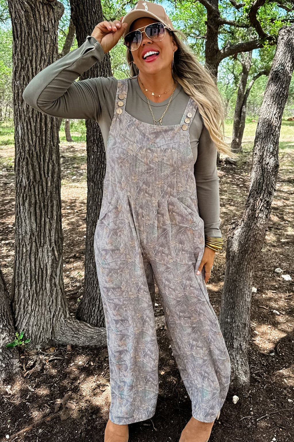 Brown Camouflage Twist Ribbed Sleeveless Full-Length Casual Jumpsuit Dear-Lover Dropshipping