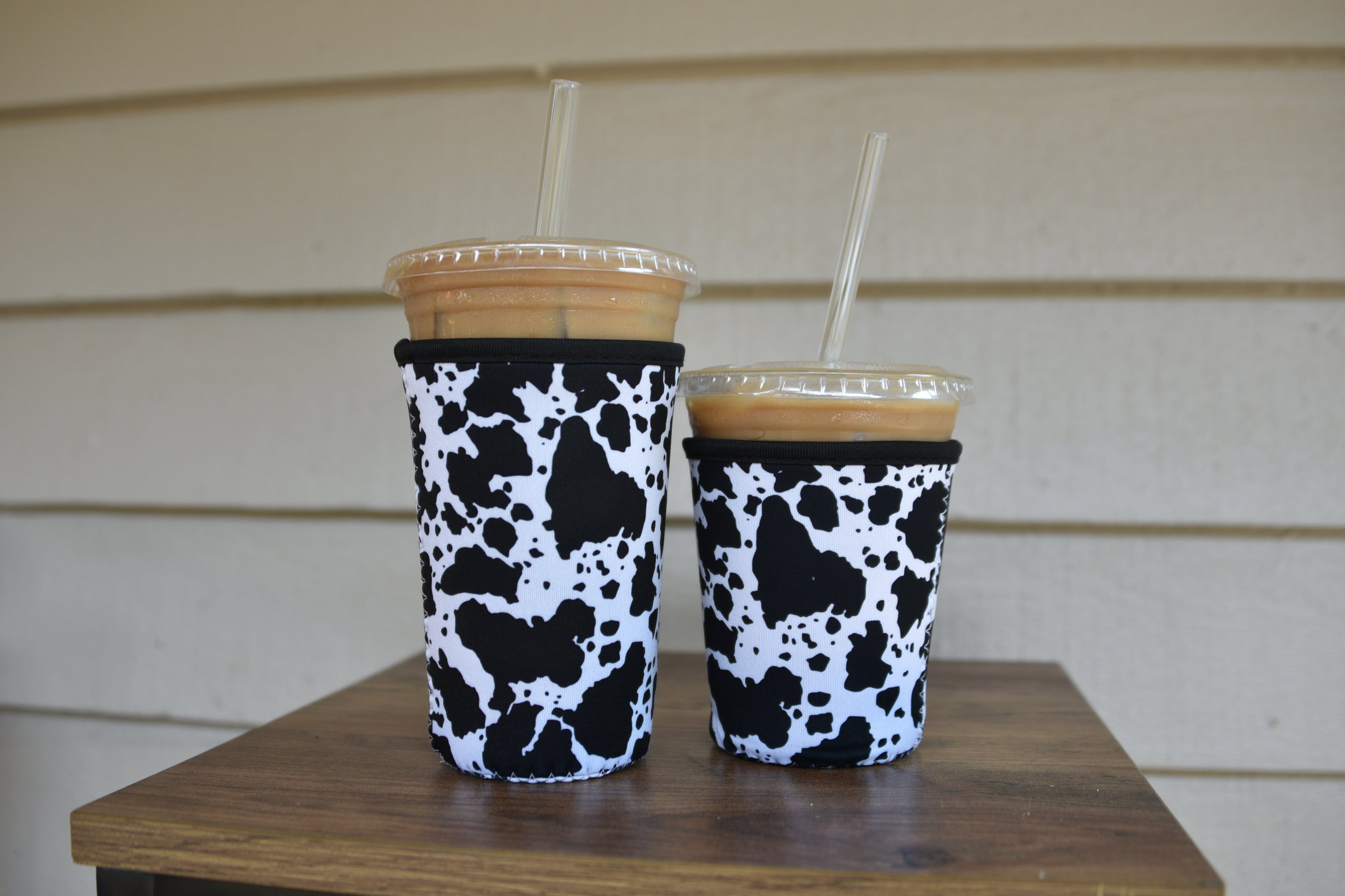 Black Cow Print Coffee Sleeve | Reusable Neoprene Iced Coffee Cup Cover (16–24oz) BashDesignsCo