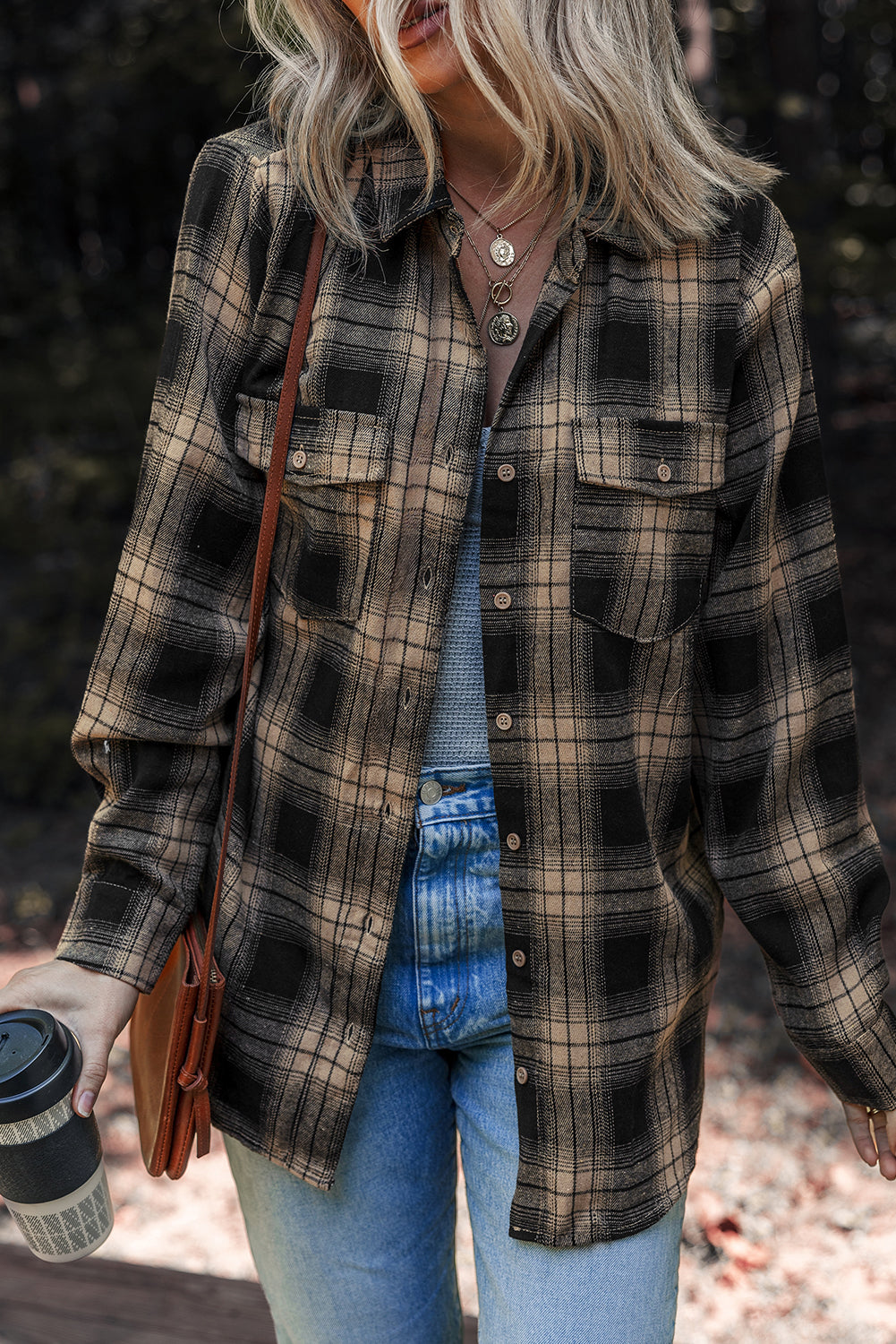 Multicolour Retro Plaid Double Flap Pocket Brushed Shacket Dear-Lover Dropshipping