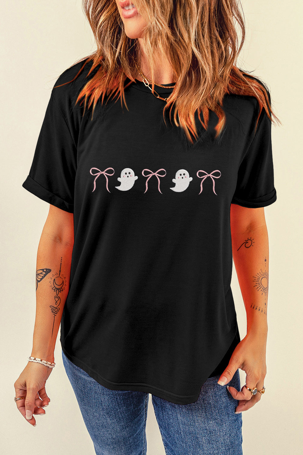 Black ghost bow tee, view 5